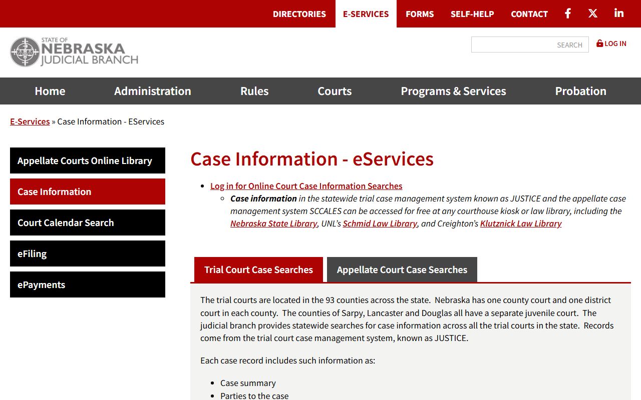 Nebraska case information page for Polk County court records after arrest