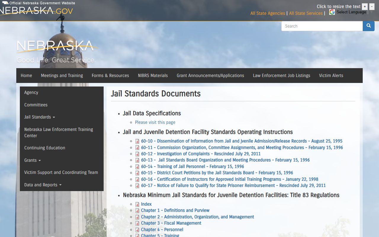 Nebraska jail standards documents for Polk County Jail oversight